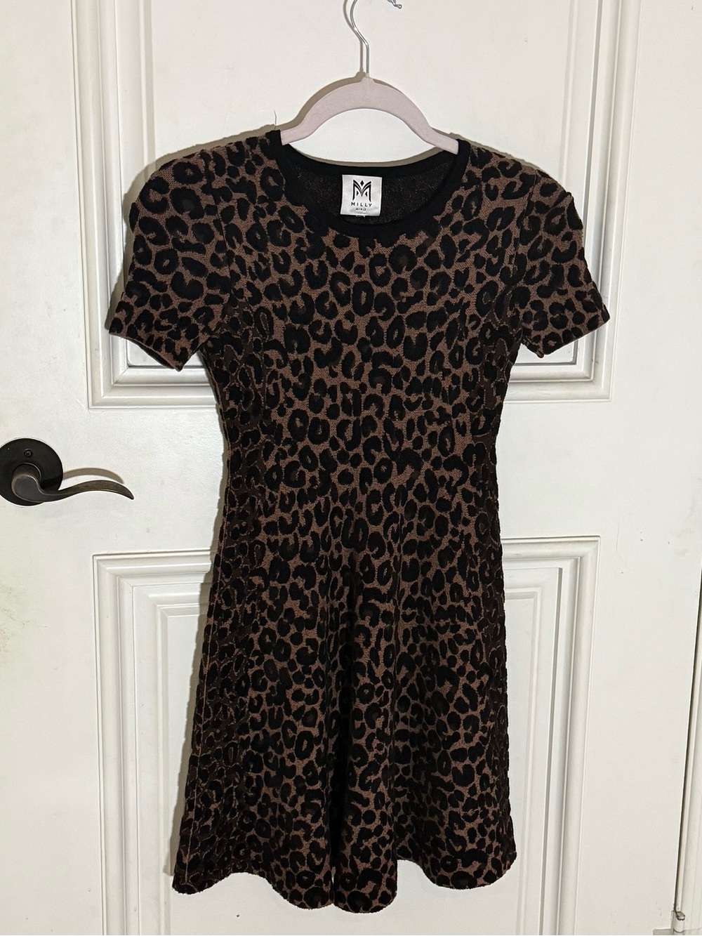 Milly Minis Leopard Textured Short Sleeve Party Shift Midi/Mini Dress size S
